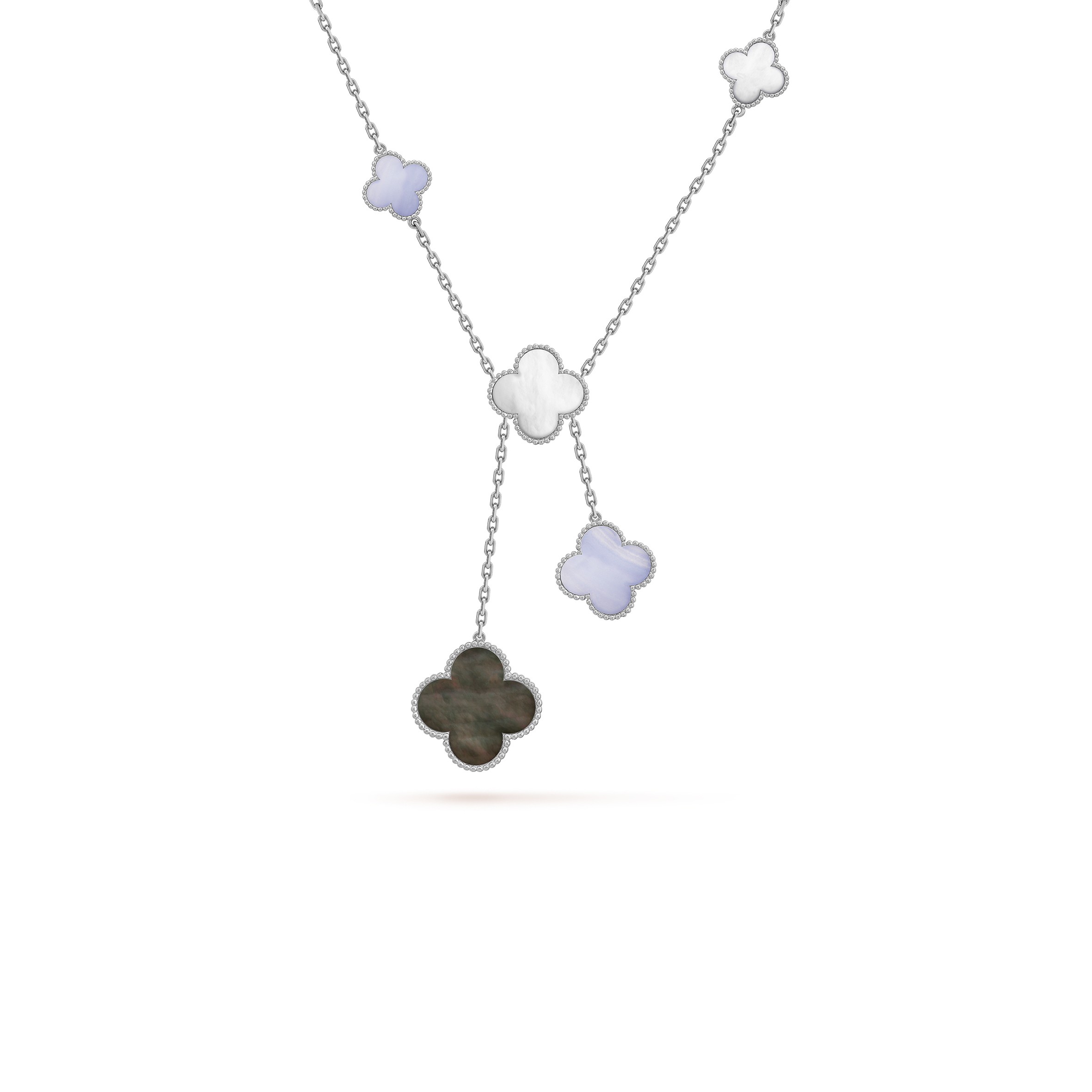 VAN CLEEF ARPELS MAGIC ALHAMBRA NECKLACE, 6 MOTIFS - WHITE GOLD, CHALCEDONY, MOTHER-OF-PEARL  VCARN18900